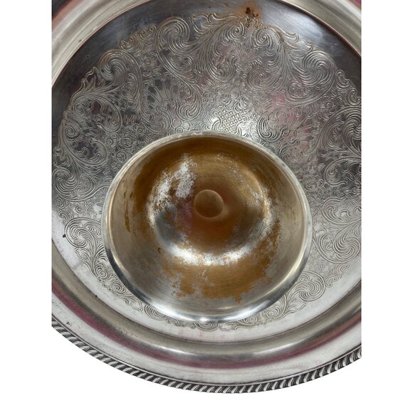 Vintage Silver Plated Serving Tray With Ornate Design & Integrated Dip Bowl C107 - Picture 5 of 6